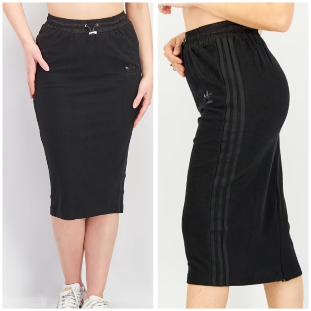 adidas Black Midi Pencil Skirt with Subtle Side Stripes